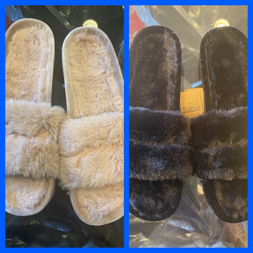 BNWT Pink Victoria Secret Faux Fur Slides